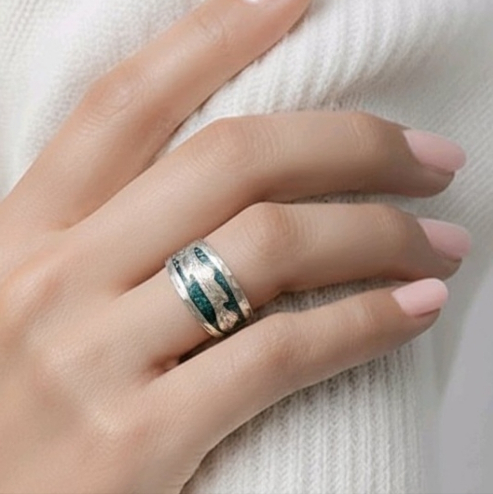 Ring 925 Sterling Torquoise Chips Pre Ownwed
